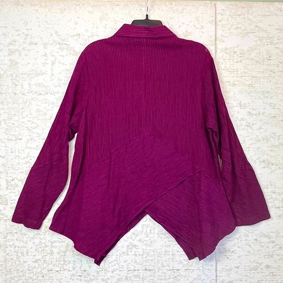 MILL VALLEY Hobo Linen Blend Shirt Asymmetrical Shark Bite Top Purple Striped - Picture 12 of 14